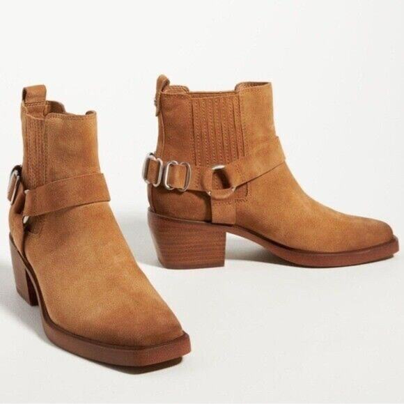 Sam Edelman Bellamie Tan Brown Suede Leather Western Harness Boots Size 6 - Picture 1 of 8